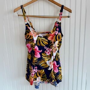 Kona Sol Navy Floral Swim Tankini Top Size M